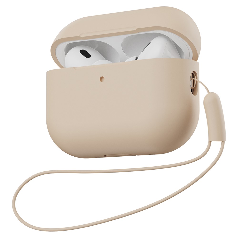For AirPods Pro 2 Full Protection Silicone Case with Lanyard Drop-proof Protective Cover - Khaki