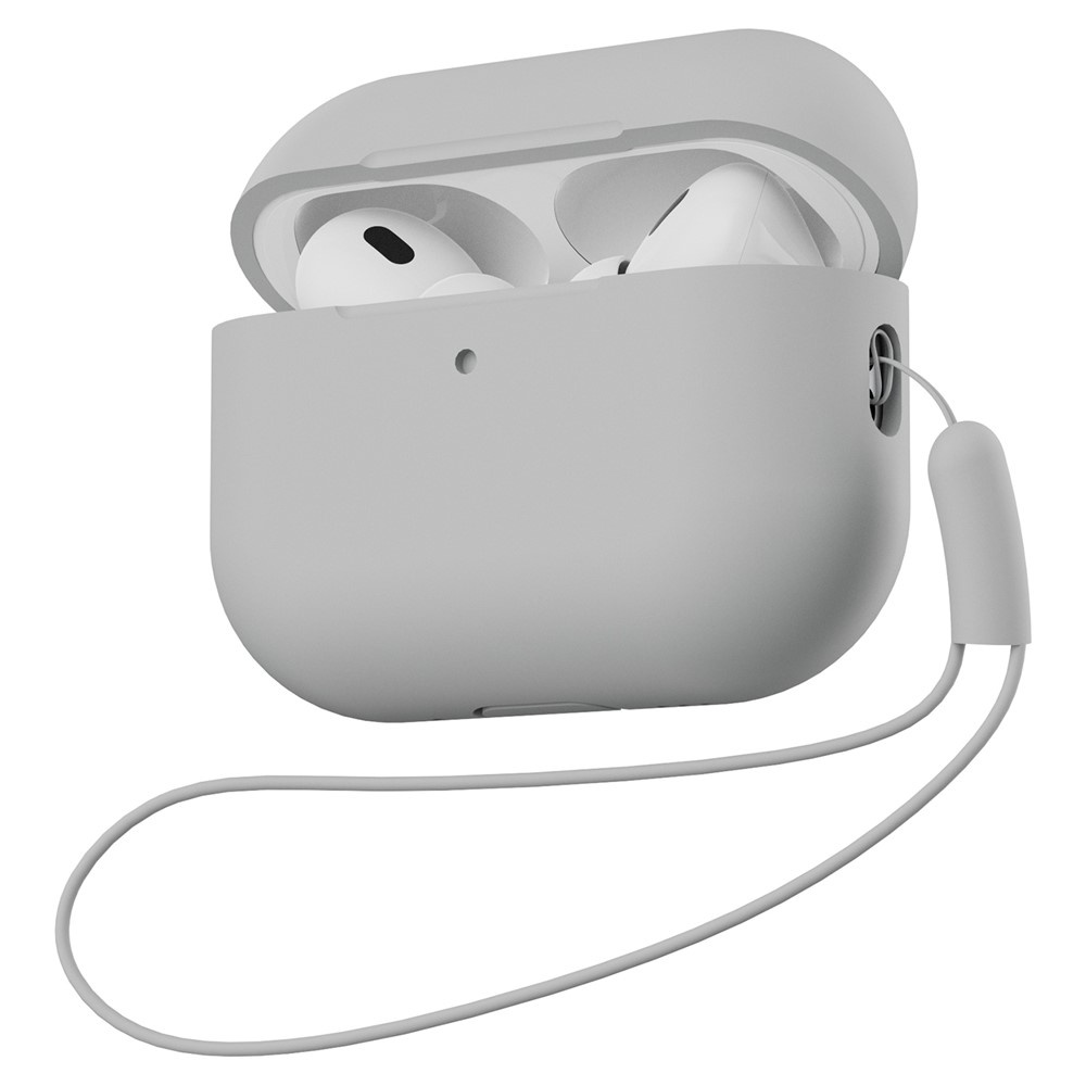 For AirPods Pro 2 Full Protection Silicone Case with Lanyard Drop-proof Protective Cover - Light Grey