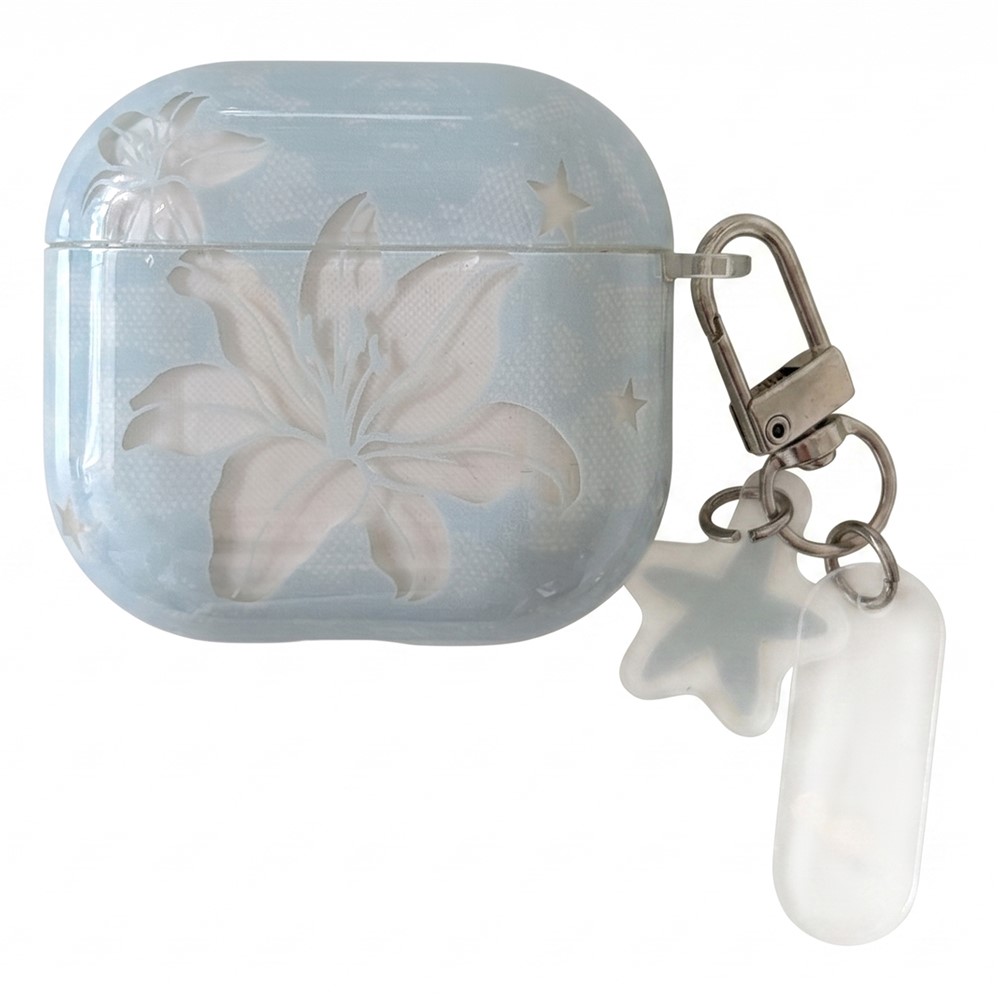 Case for AirPods 4 Lily Flower Pattern TPU Protective Cover with Keychain Charm & Buckle Clip