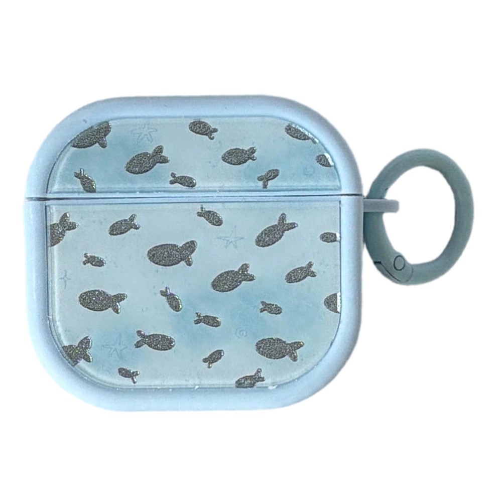 Sparkle Fish Pattern Case for AirPods 4 Soft TPU Protective Cover with Buckle Carabiner Clip