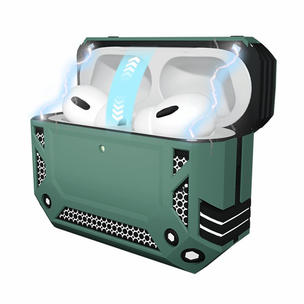 For Apple AirPods Pro / AirPods Pro 2 Case Magnetic PC + TPU Shockproof Protection Earphone Cover with Keychain - Green