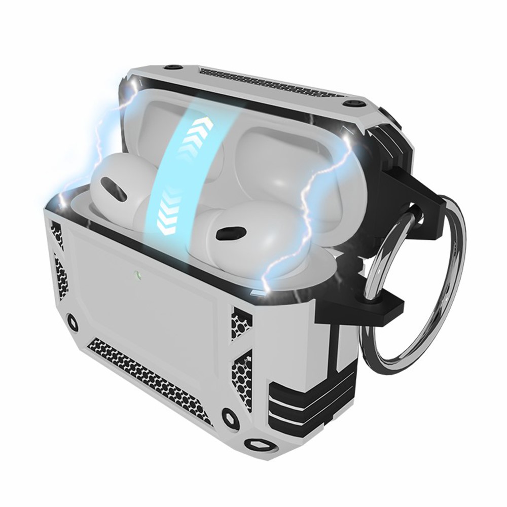 For AirPods 5 / 4 Case Magnetic PC + TPU Shockproof Protection Earphone Cover with Keychain - Silver