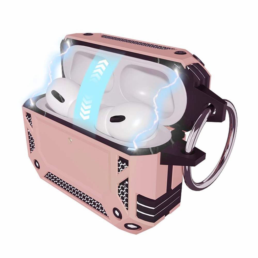 For AirPods 5 / 4 Case Magnetic PC + TPU Shockproof Protection Earphone Cover with Keychain - Rose Gold