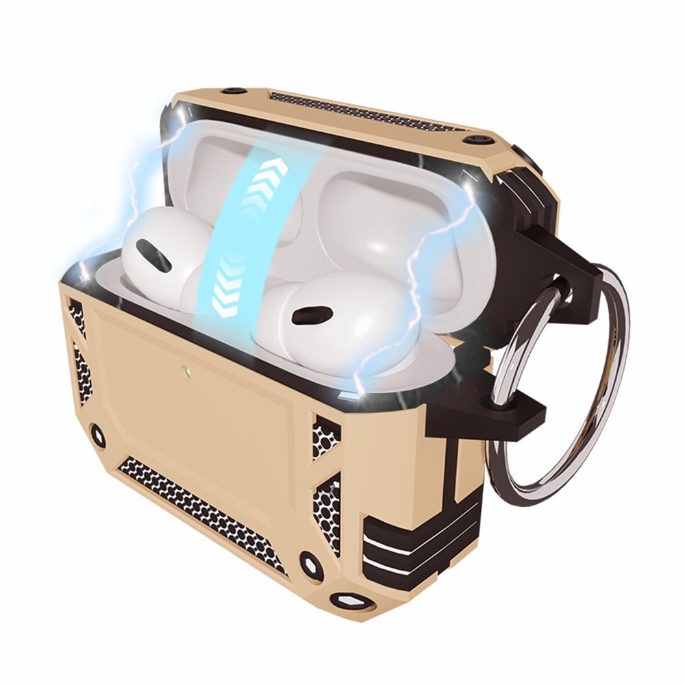 For AirPods 5 / 4 Case Magnetic PC + TPU Shockproof Protection Earphone Cover with Keychain - Gold