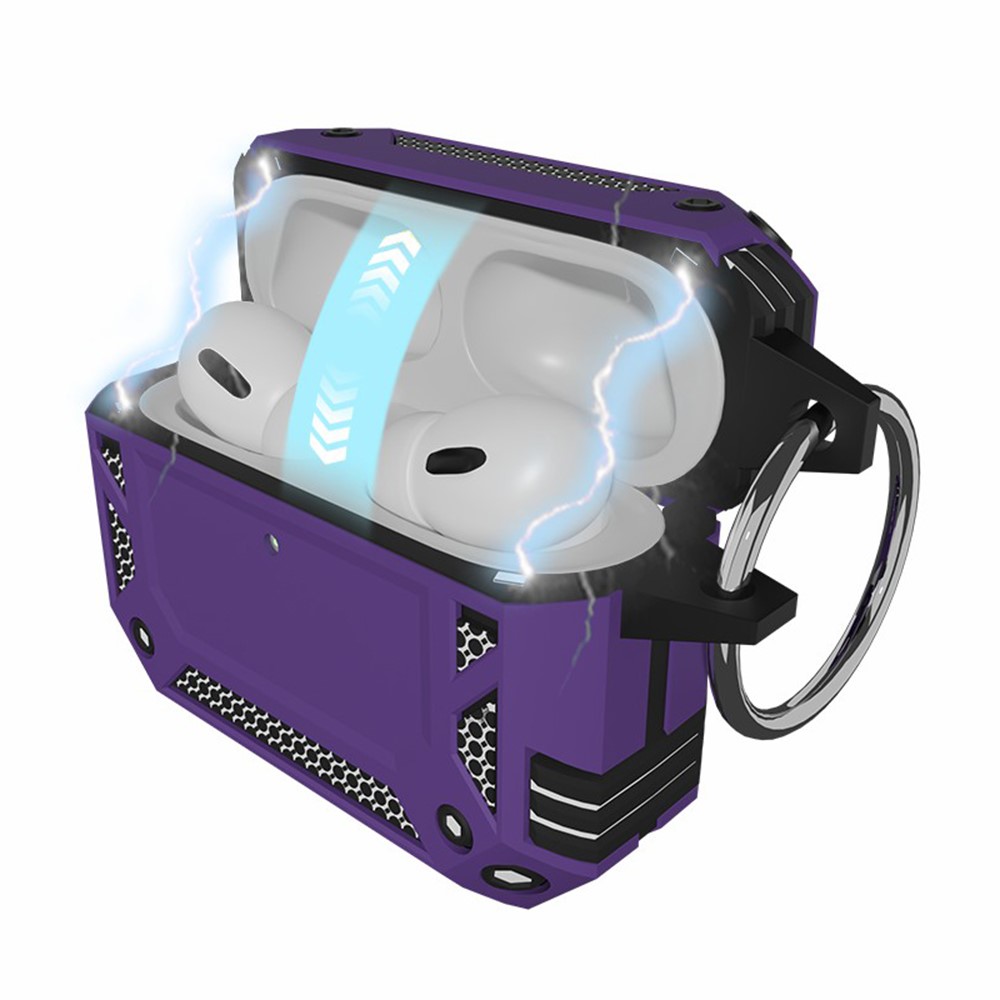 For AirPods 5 / 4 Case Magnetic PC + TPU Shockproof Protection Earphone Cover with Keychain - Purple