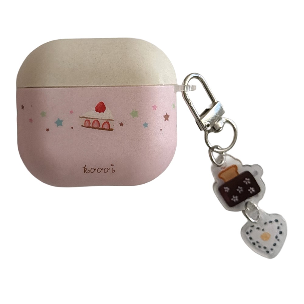 TPU Case for AirPods 3 Cute Cake Design Protective Cover with Keychain Charm & Buckle Clip