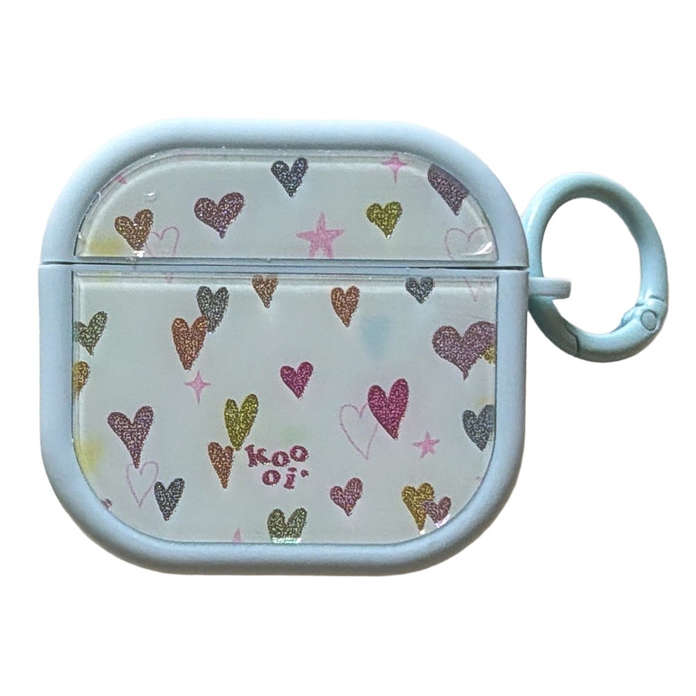 Colorful Heart Case for AirPods 3 Glitter TPU Earbuds Protective Cover with Carabiner Clip - Blue