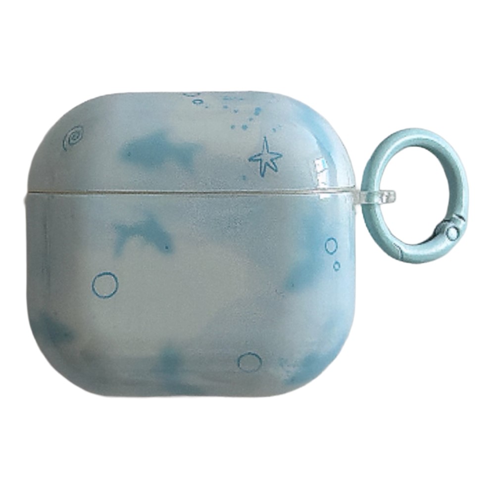 For AirPods 4 IMD+TPU Case Blurred Blue Fish Pattern Protective Cover with Metal Buckle Carabiner