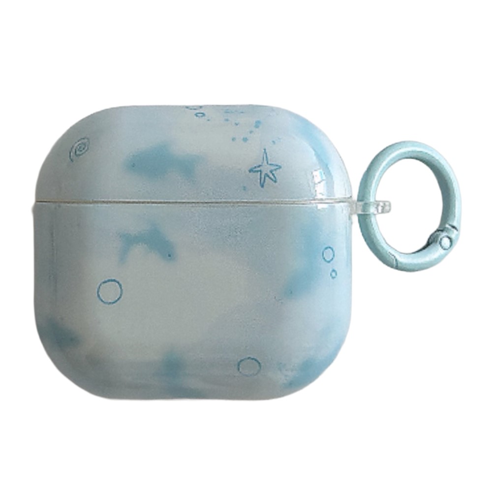 For AirPods 3 IMD+TPU Case Blurred Blue Fish Pattern Protective Cover with Metal Buckle Carabiner