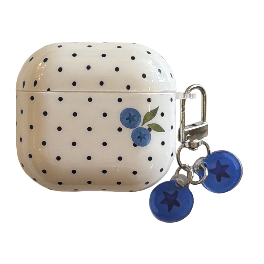 For AirPods 5 / 4 TPU Case Blueberry Dots Pattern Protective Cover with Pendant and Metal Buckle