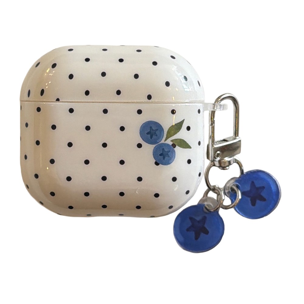 For AirPods 3 TPU Case Blueberry Dots Pattern Protective Cover with Pendant and Metal Buckle