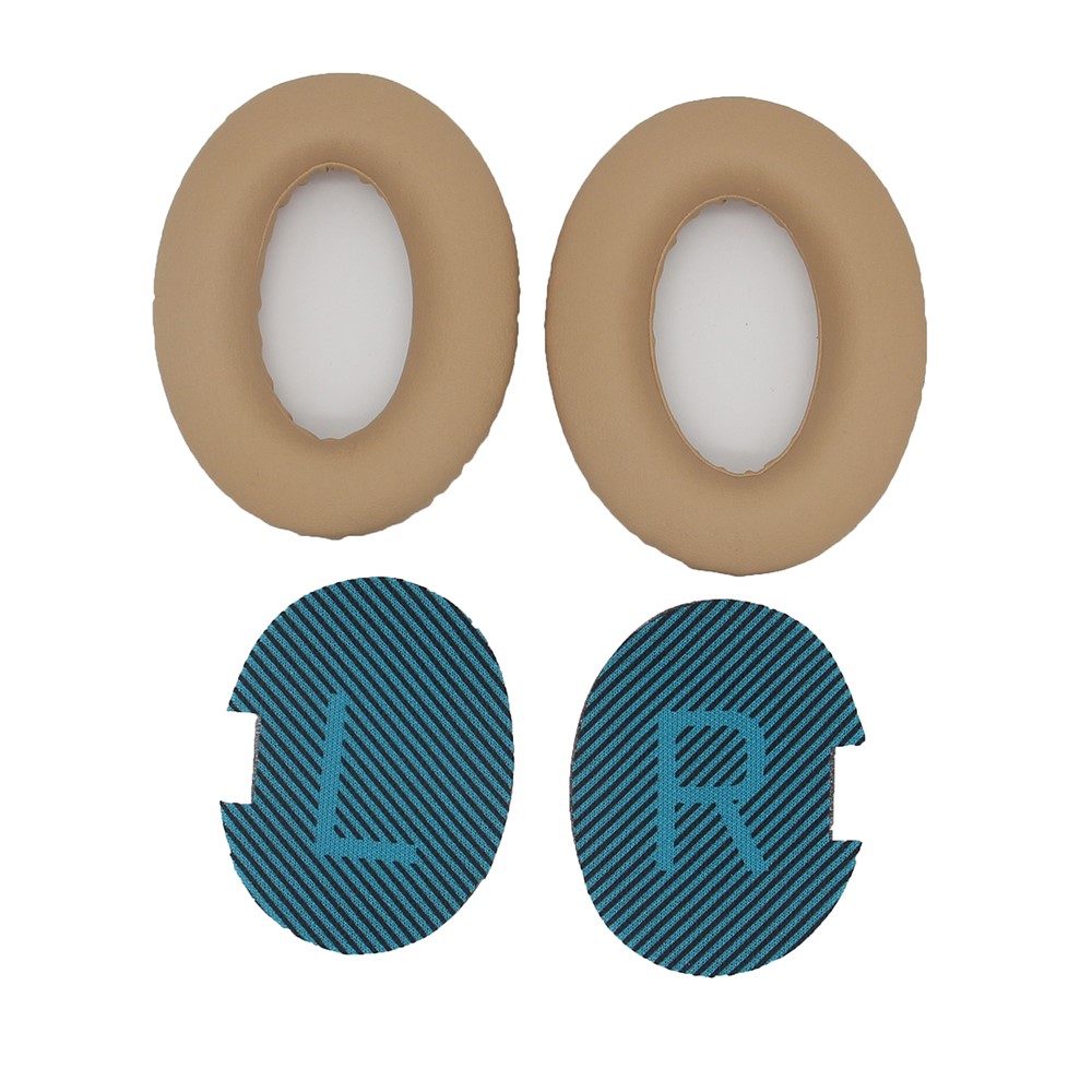 1 Pair JZF-367 Replacement Protein Leather Headphones Ear Pads Ear Cushion for Bose QC2 QC15 AE2 QC25 - Beige/Blue-3