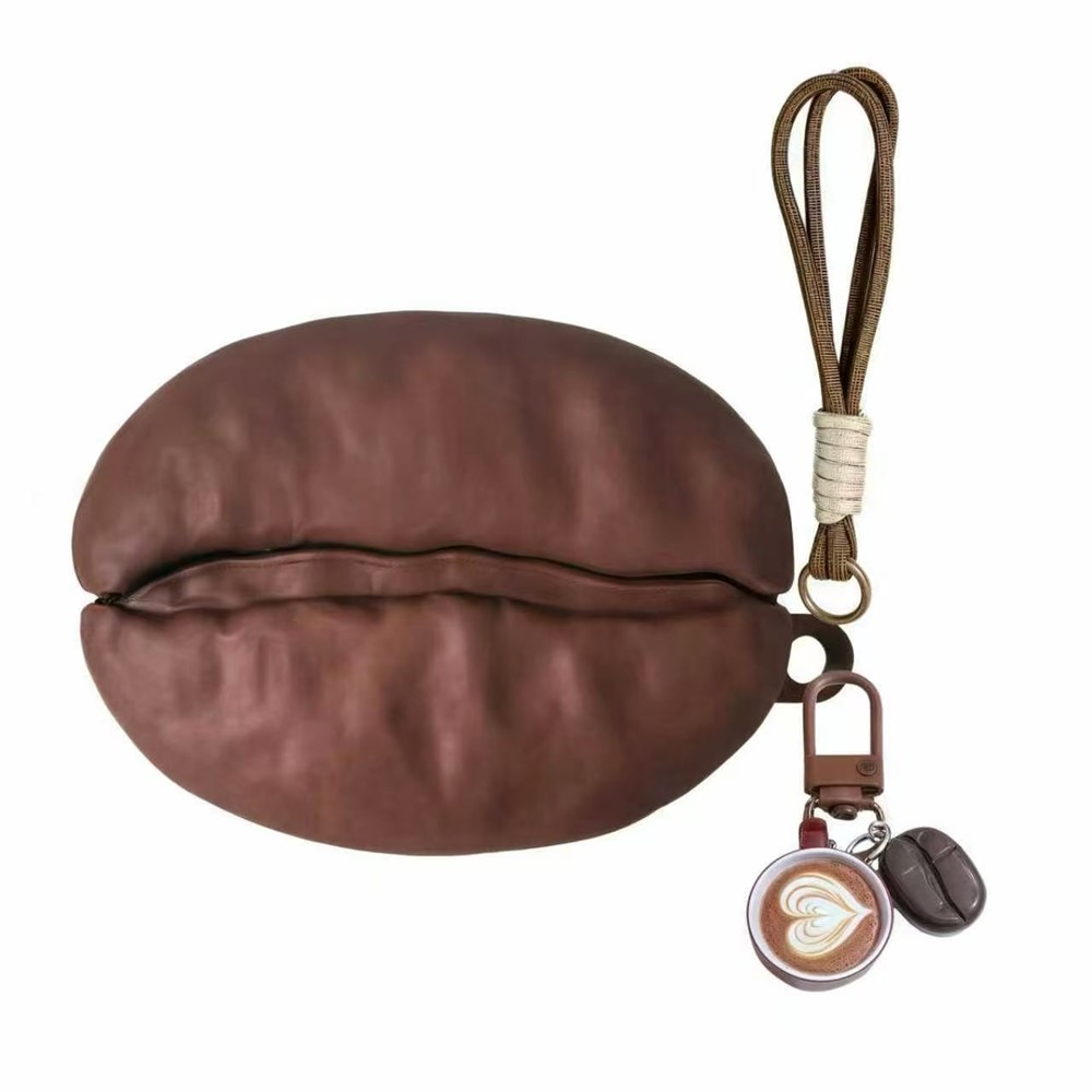 For AirPods Pro 2 / AirPods Pro Silicone Case Coffee Bean Protective Cover with Pendant Keychain - Coffee