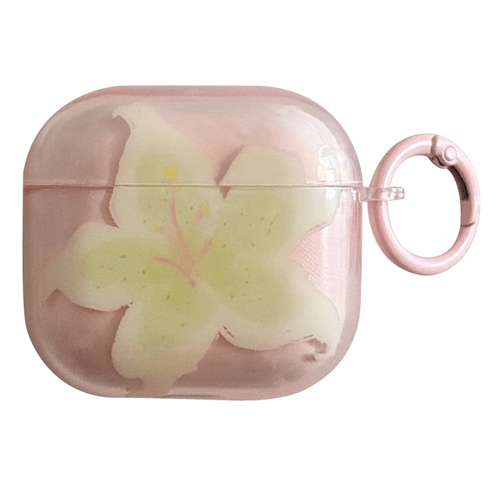 Clear Case for AirPods Pro / Pro 2 IMD Lily Flower Design TPU Protective Cover with Metal Buckle - Transparent Pink