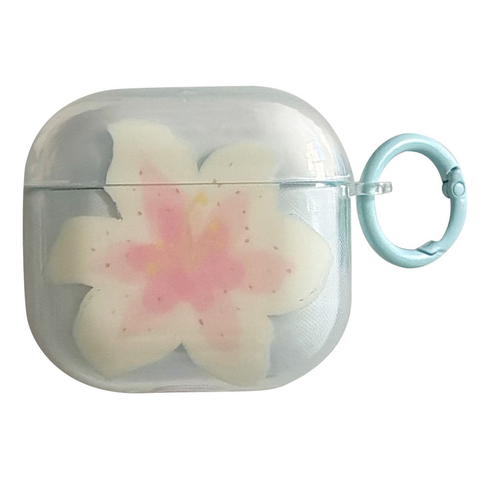 Clear Case for AirPods Pro  /  Pro 2 IMD Lily Flower Design TPU Protective Cover with Metal Buckle - Transparent Blue