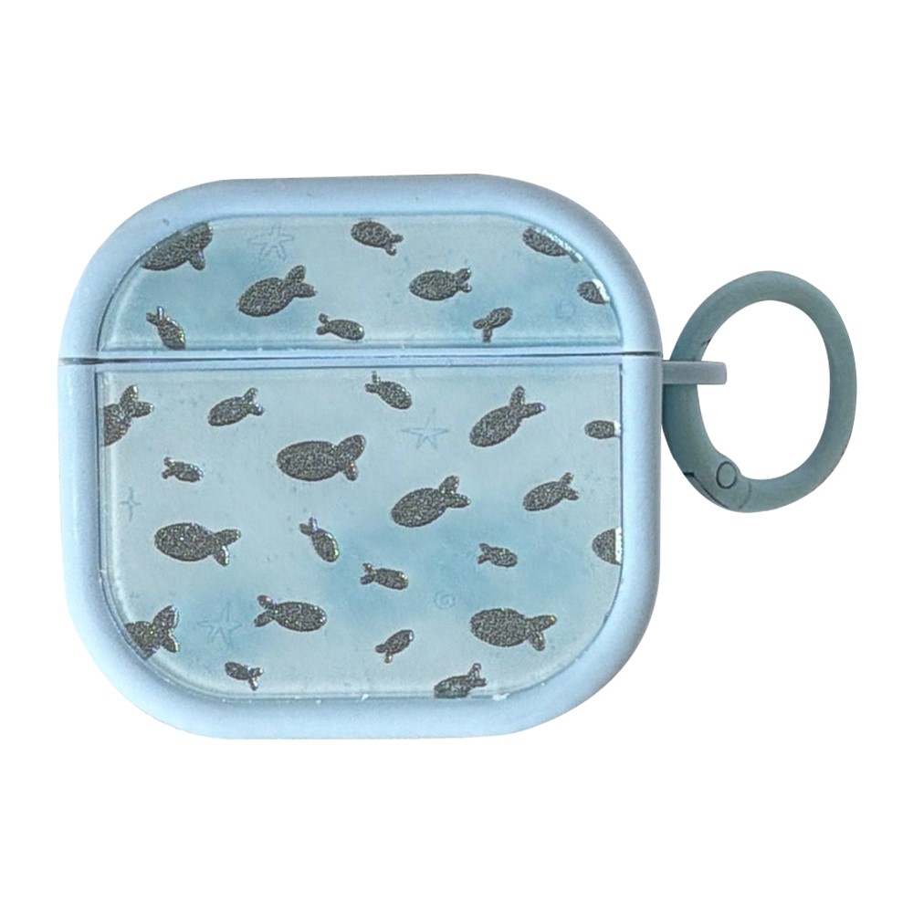 Case for AirPods Pro  /  Pro 2 Glitter Fish Star Pattern TPU Protective Cover with Carabiner Hook
