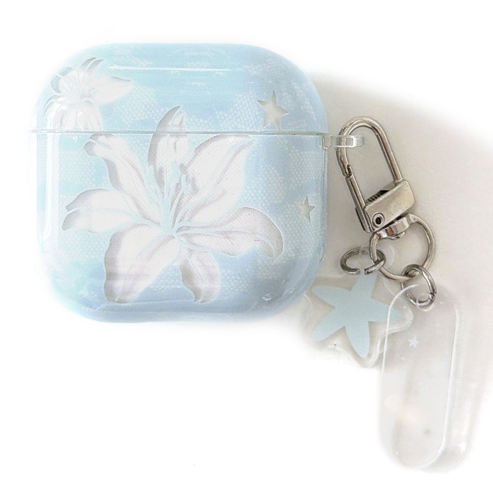Case for AirPods Pro  /  Pro 2 Lily Floral Pattern TPU Protective Cover with Carabiner Clip and Star Charm