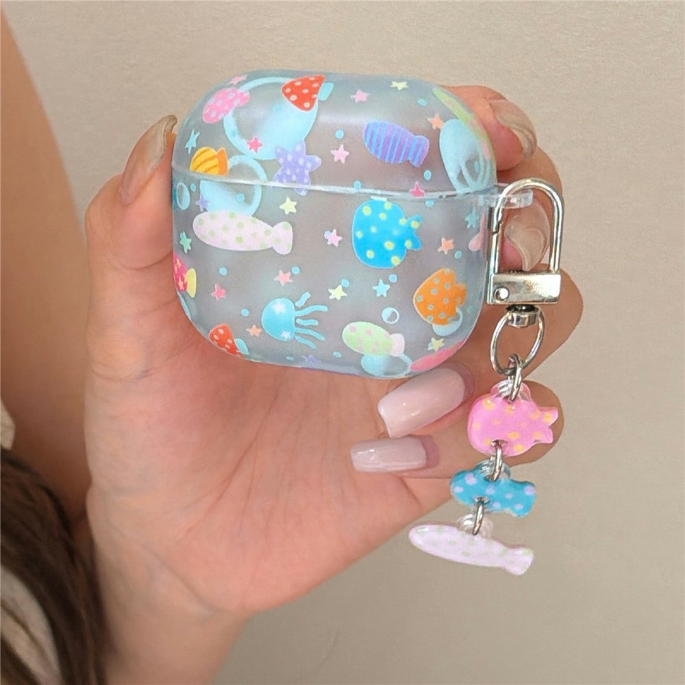 Case for AirPods 3 Frosted Underwater World Protective Cover TPU Soft Durable Shell with Fish-Shaped Charm & Buckle Clip