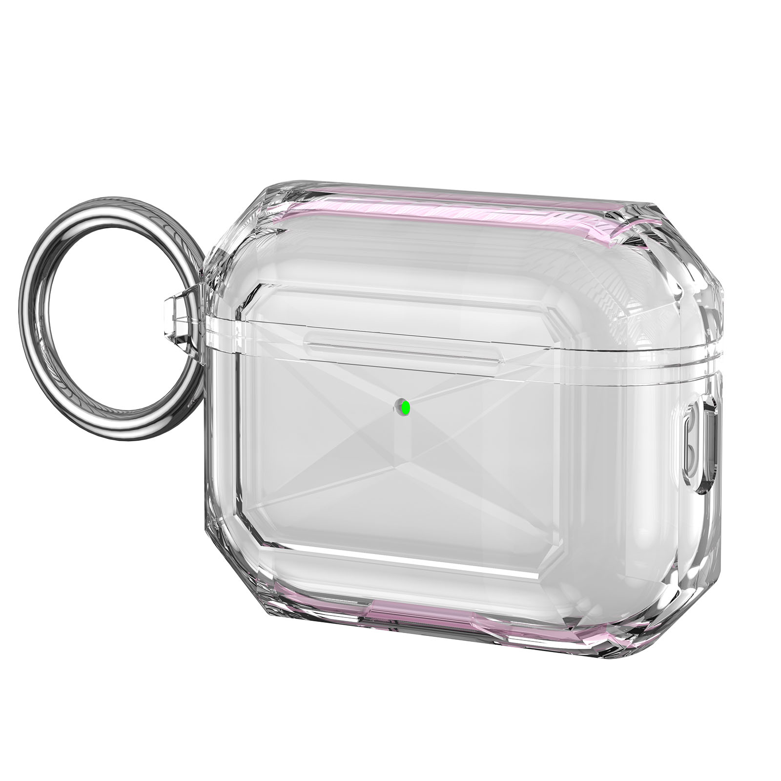 For AirPods Pro 2 TPU Case Transparent Earbud Protective Cover with Carabiner - Pink