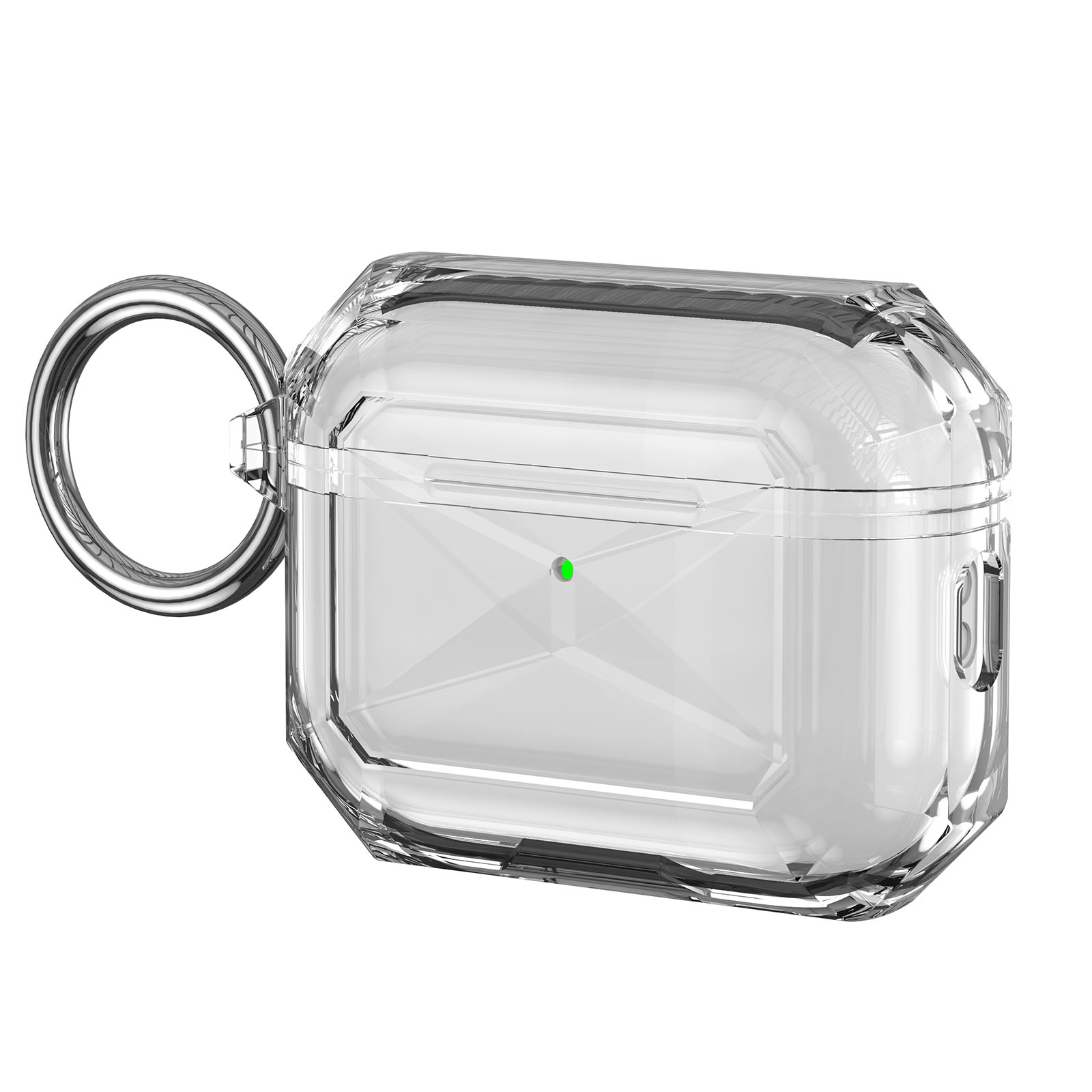 For AirPods Pro 2 TPU Case Transparent Earbud Protective Cover with Carabiner - Black