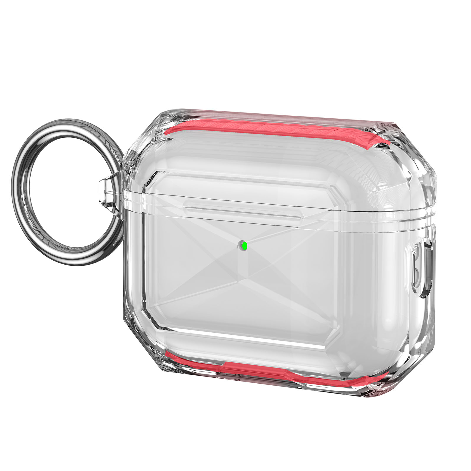 For AirPods Pro 2 TPU Case Transparent Earbud Protective Cover with Carabiner - Red