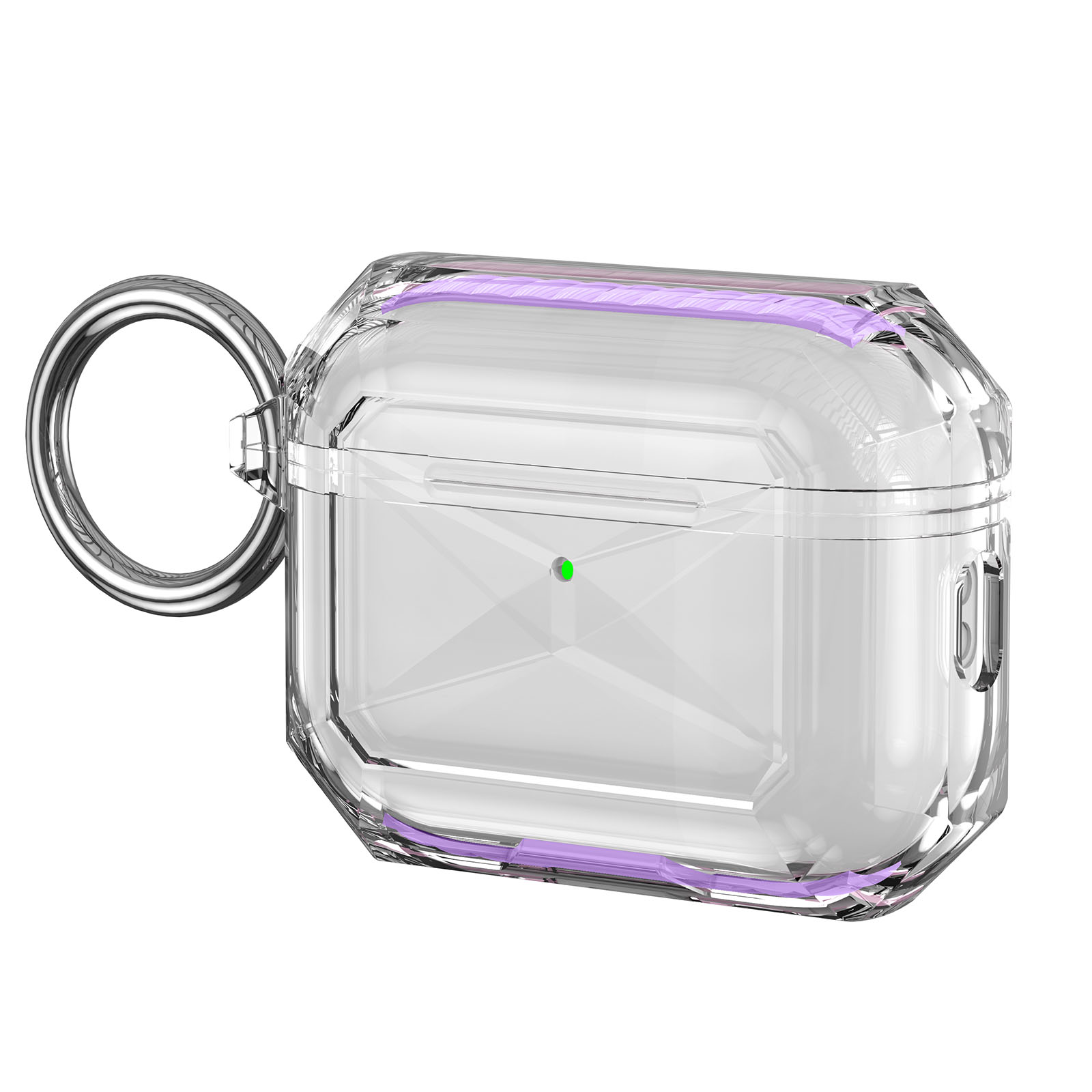 For AirPods Pro 2 TPU Case Transparent Earbud Protective Cover with Carabiner - Purple