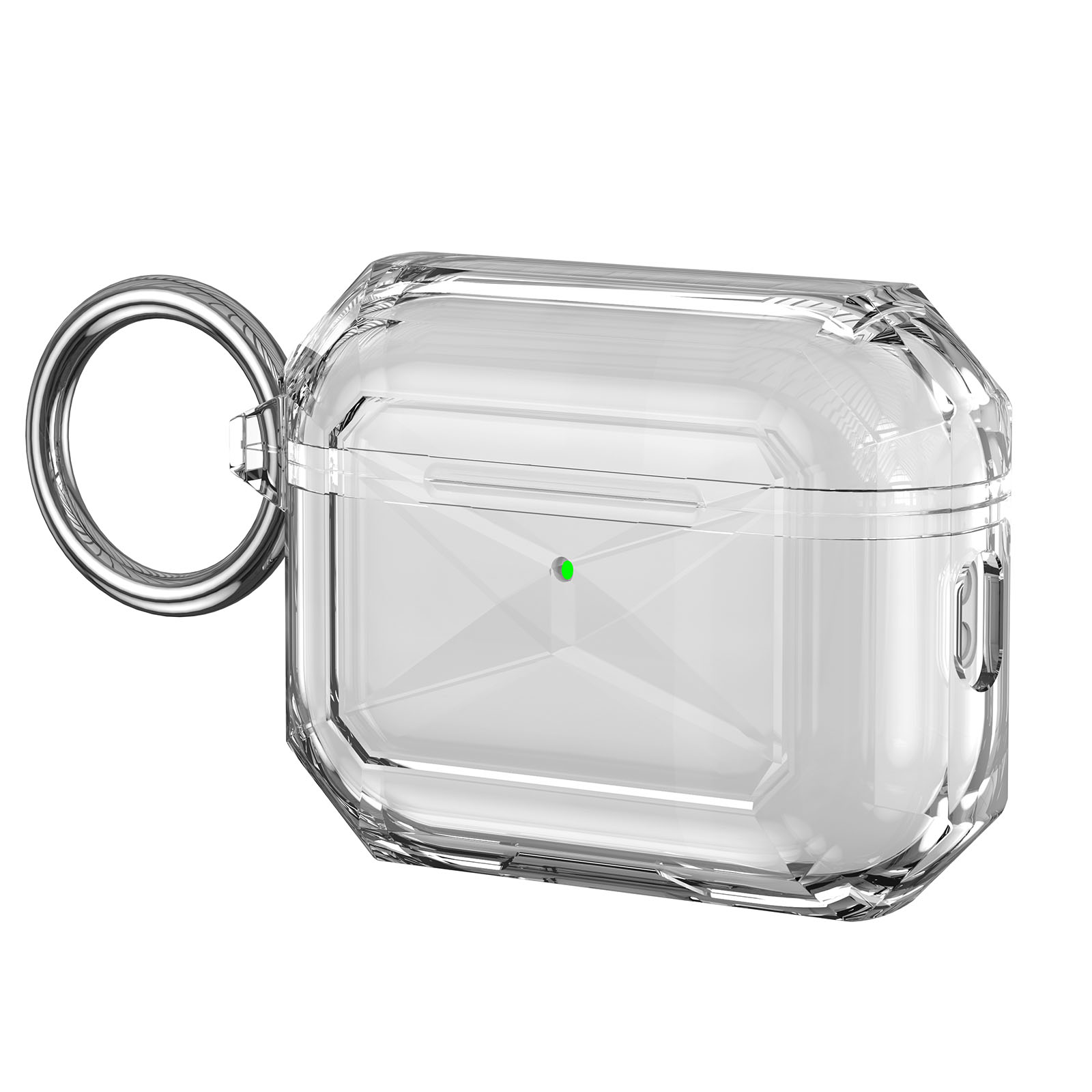 For AirPods Pro TPU Case Transparent Earbud Protective Cover with Carabiner - White
