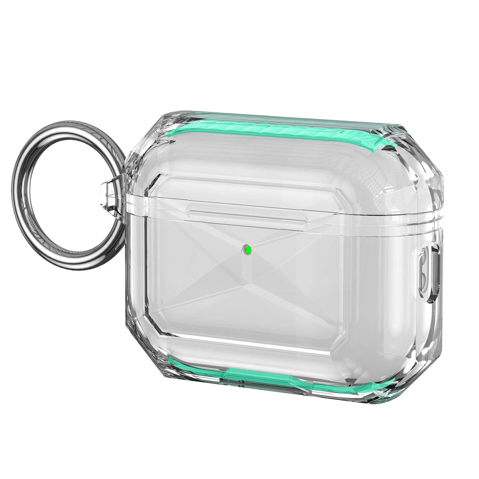 For AirPods Pro TPU Case Transparent Earbud Protective Cover with Carabiner - Green