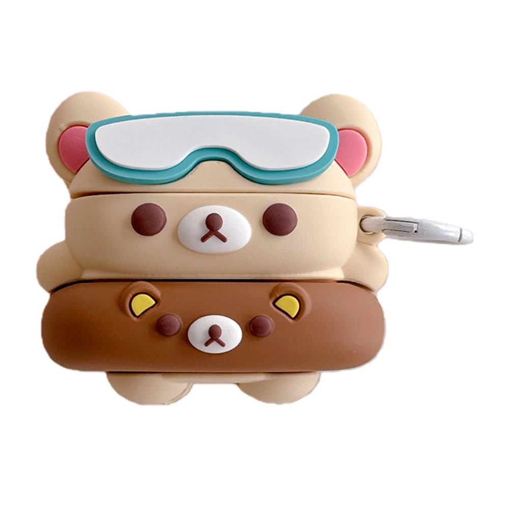For AirPods 5 / 4 Silicone Case Cartoon Swimming Ring Bear Earphone Protective Cover with Carabiner