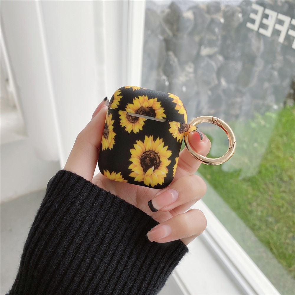 Silicone Case for AirPods with Wireless Charging Case (2019) / AirPods with Charging Case (2019) / (2016) Sunflower Earphone Cover with Ring Buckle
