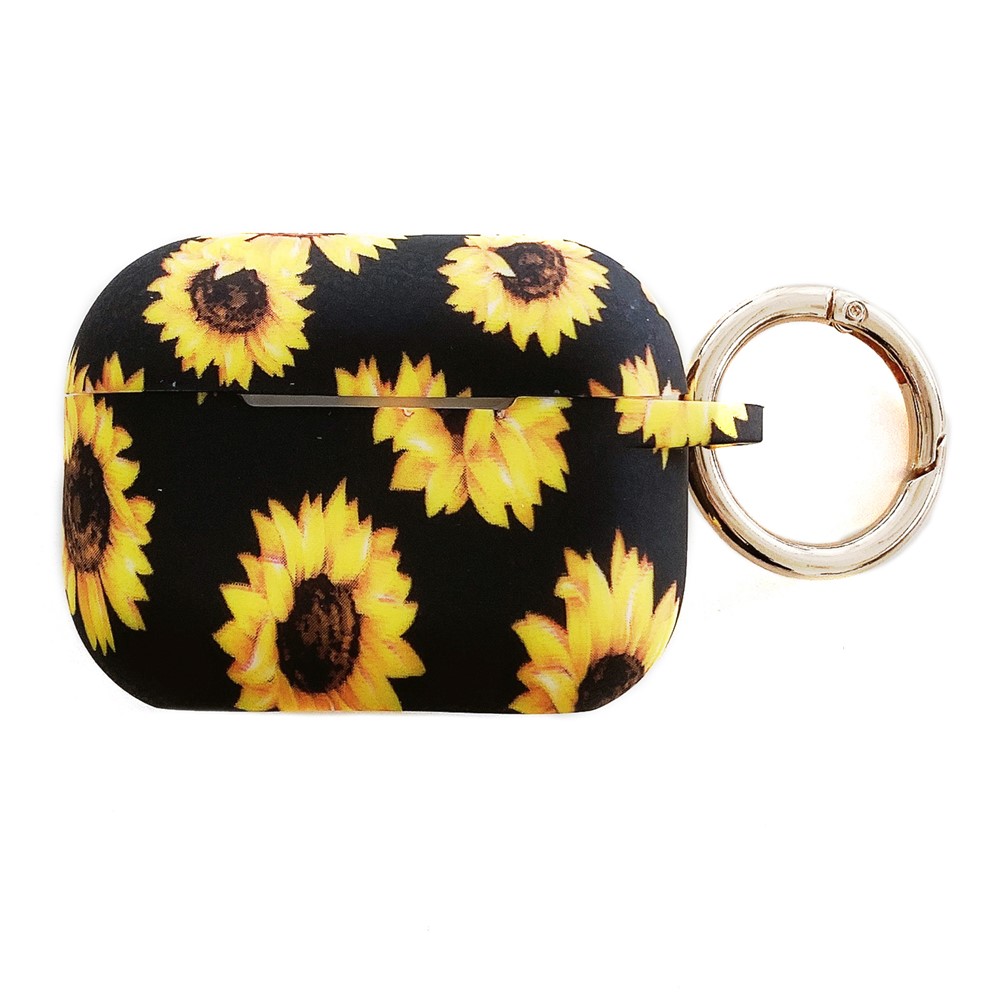 For AirPods Pro 2 / AirPods Pro Silicone Case Daisy Sunflower Pattern Earphone Protective Cover with Metal Buckle - Black
