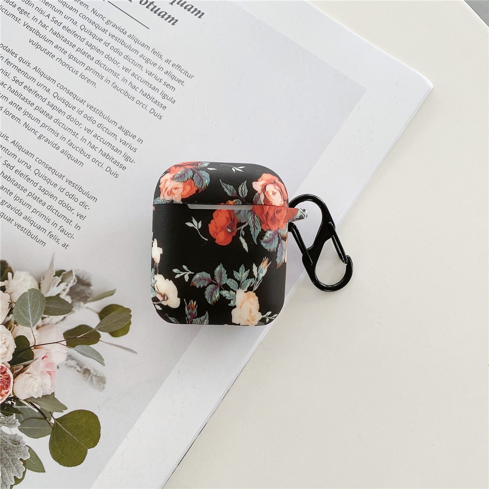 Silicone Case for Apple AirPods with Wireless Charging Case (2019)  /  AirPods with Charging Case (2019)  /  (2016) Rose Flower Pattern Cover with Anti-Lost Hook