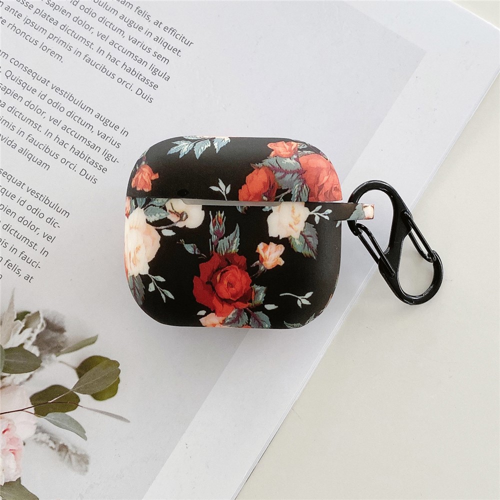 For AirPods 5 / 4 Rose Flower Pattern Silicone Case Protective Cover with Anti-Lost Hook