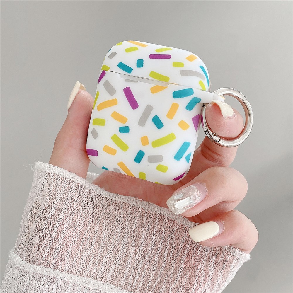 Silicone Case for Apple AirPods with Wireless Charging Case (2019)  /  AirPods with Charging Case (2019)  /  (2016) Rainbow Stripes Soft Protective Cover with Ring Buckle