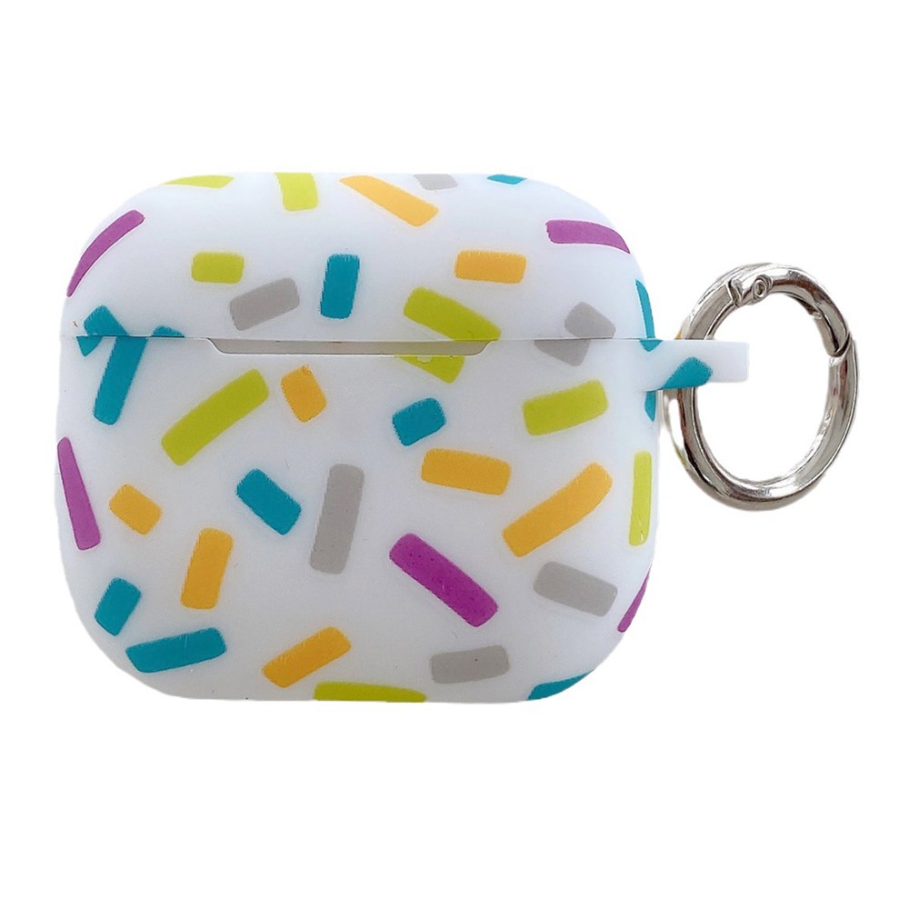 For Apple AirPods 3 Silicone Case Rainbow Stripes Soft Protective Cover with Ring Buckle