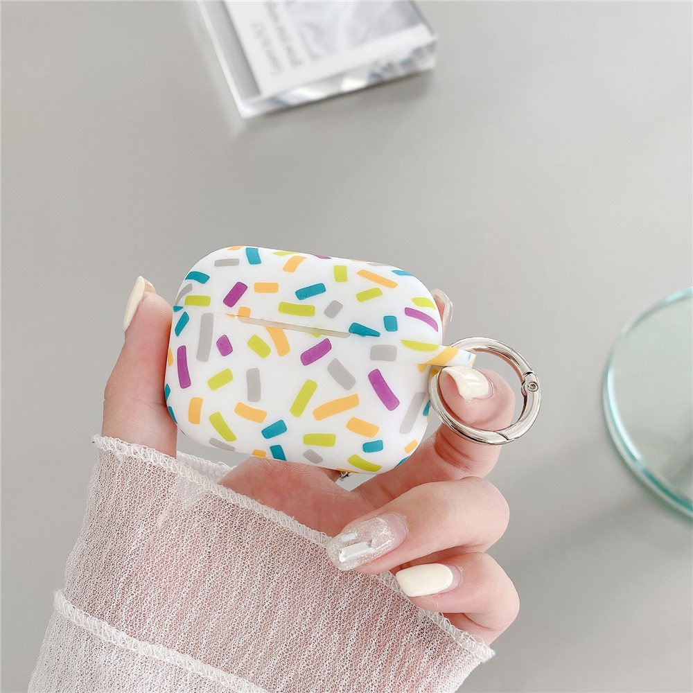 For Apple AirPods Pro 2 / Pro Silicone Case Rainbow Stripes Soft Protective Cover with Ring Buckle