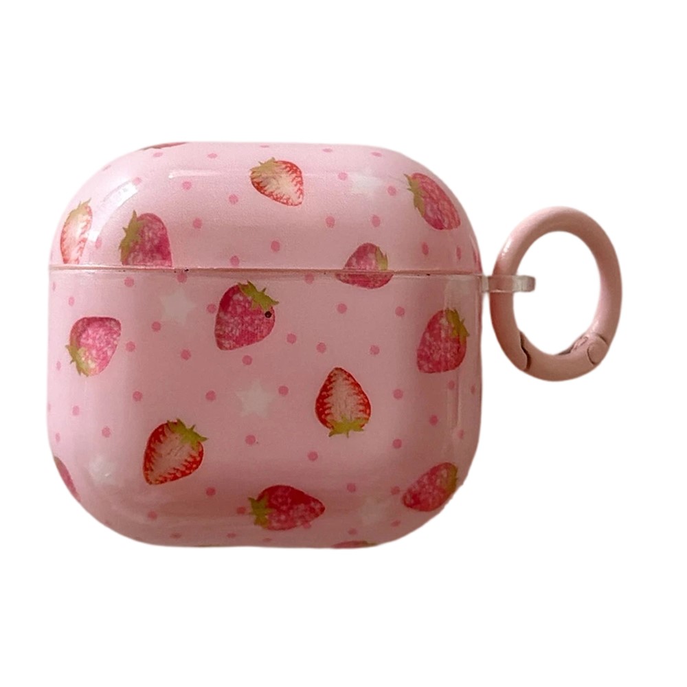For AirPods 5 / 4 Case Strawberry Pattern TPU Earphone Protective Cover with Carabiner