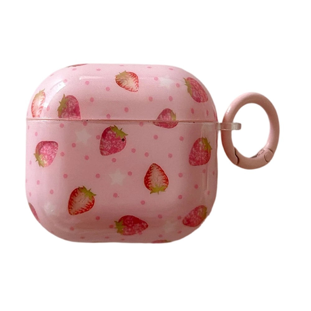 For AirPods Pro 2 / AirPods Pro Case Strawberry Pattern TPU Earphone Protective Cover with Carabiner