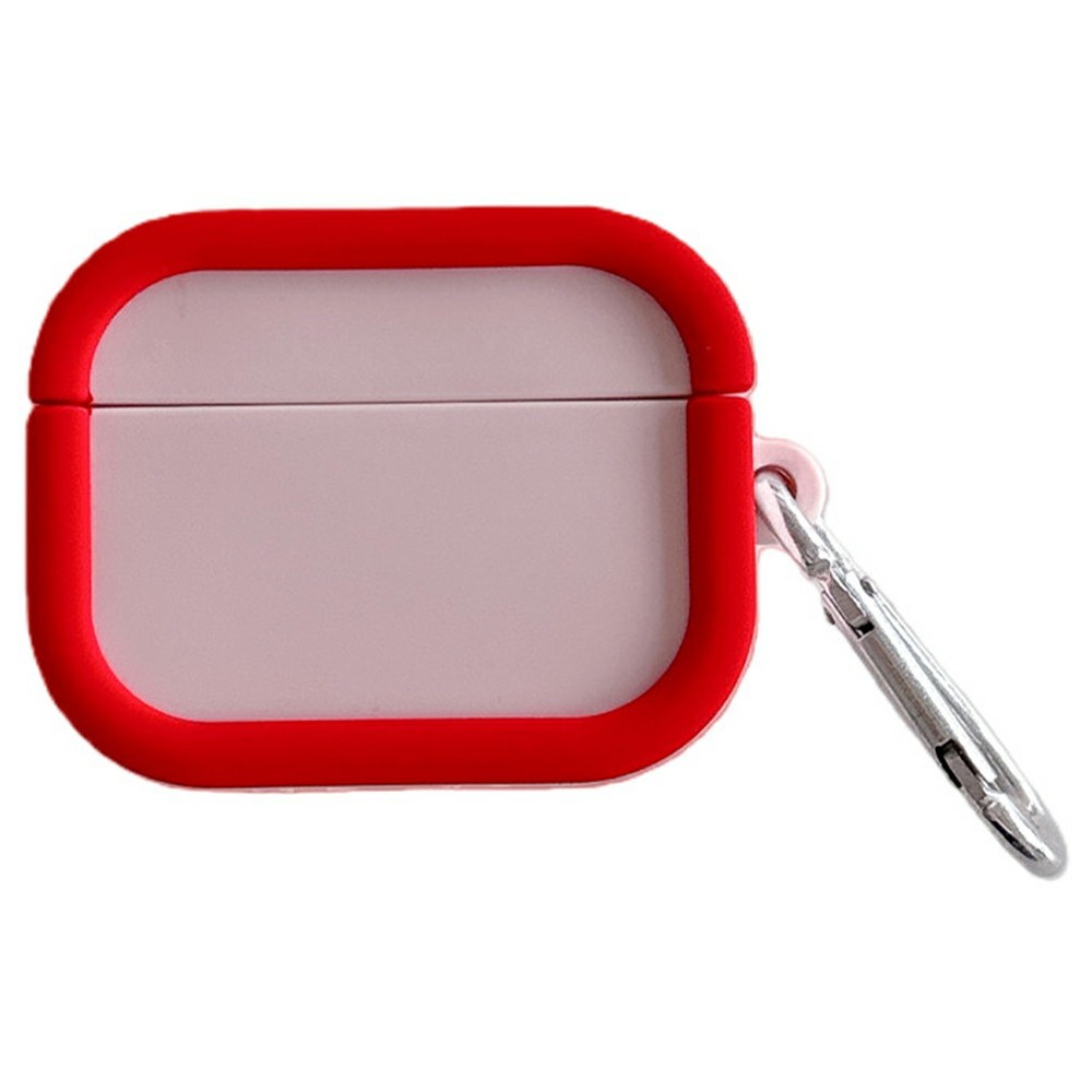 Silicone Case for AirPods 5 / 4 Charging Case Macaron Color Blocking Protective Cover with Metal Carabiner - Pink+Red