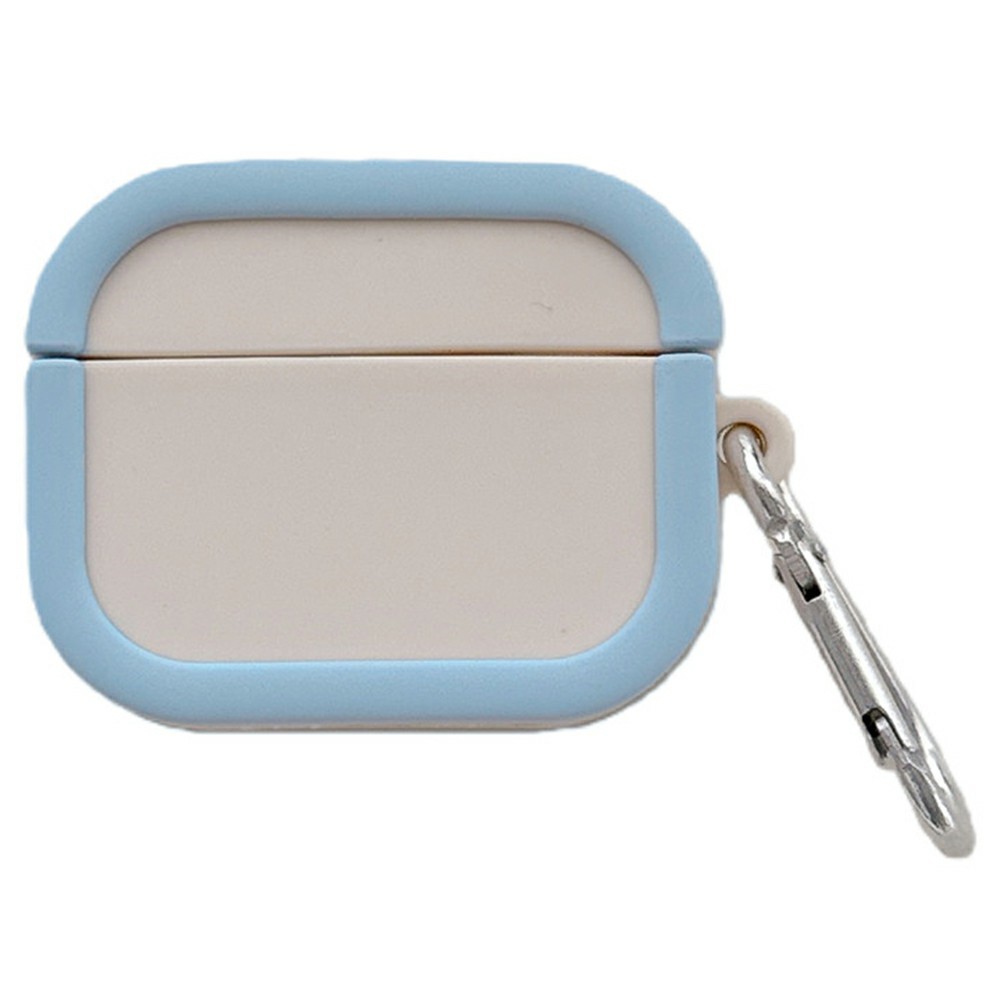 Silicone Case for AirPods 5 / 4 Charging Case Macaron Color Blocking Protective Cover with Metal Carabiner - Beige+Sky Blue