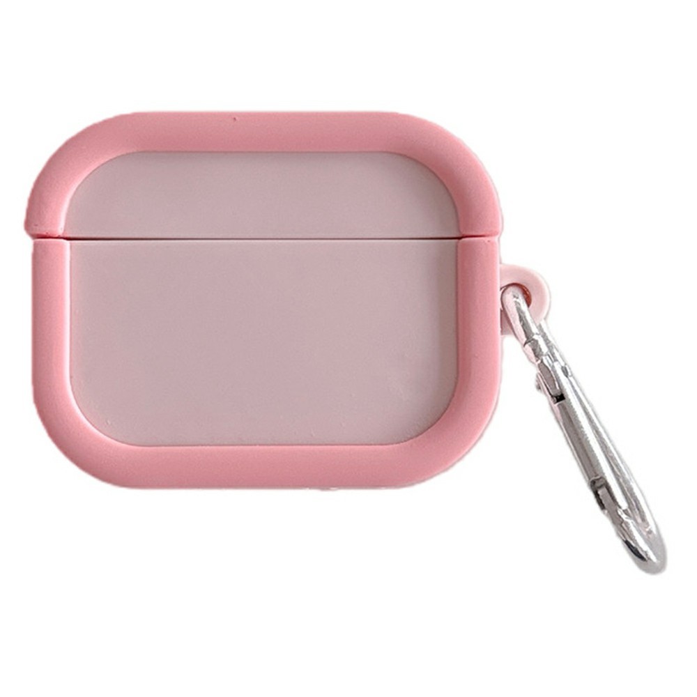 Silicone Case for Apple AirPods Pro 2 Charging Case Macaron Color Blocking Protective Cover with Metal Carabiner - Pink