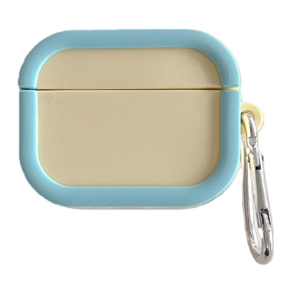 Silicone Case for Apple AirPods Pro 2 Charging Case Macaron Color Blocking Protective Cover with Metal Carabiner - Yellow+Sky Blue