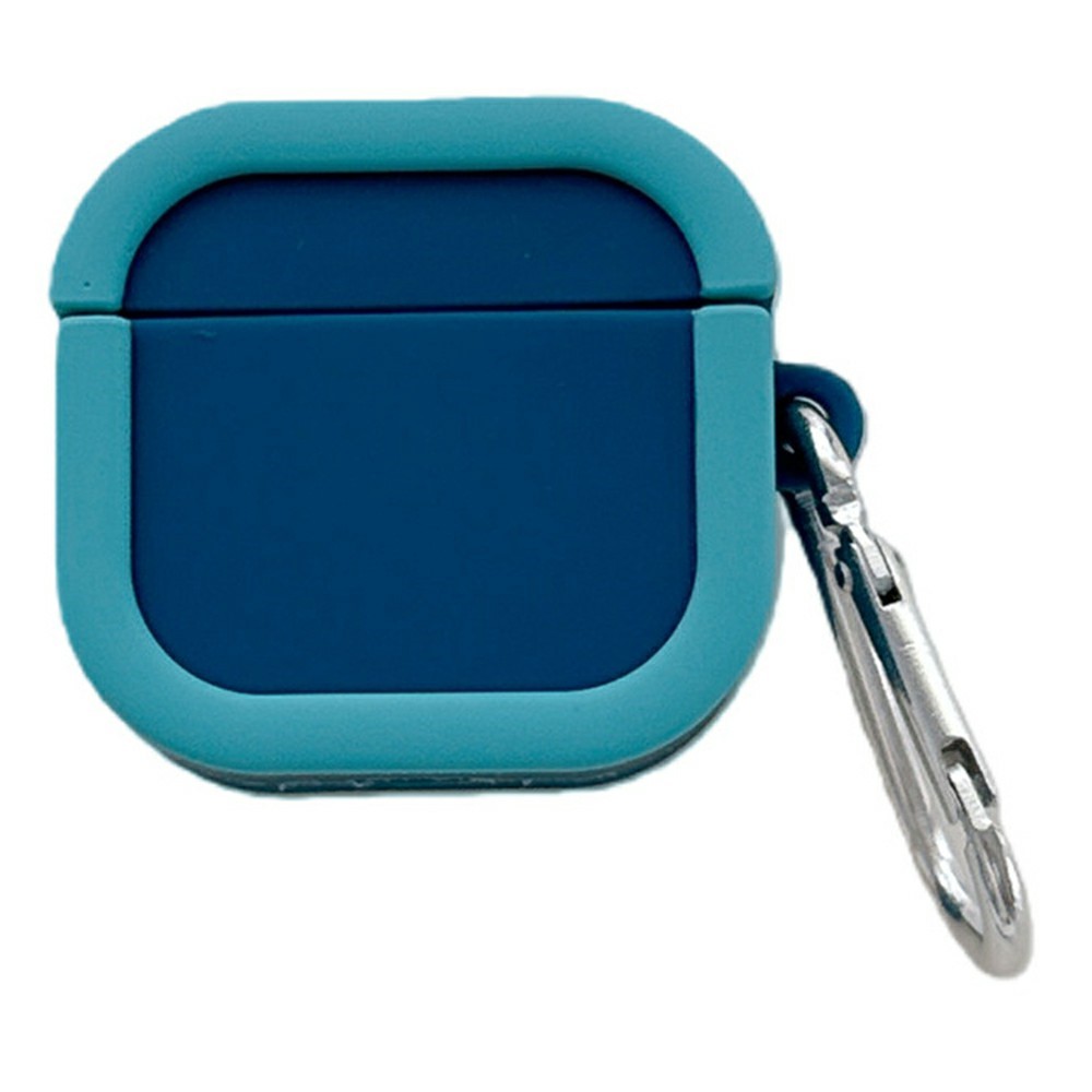 Silicone Case for Apple AirPods Pro 2 Charging Case Macaron Color Blocking Protective Cover with Metal Carabiner - Blue+Cyan