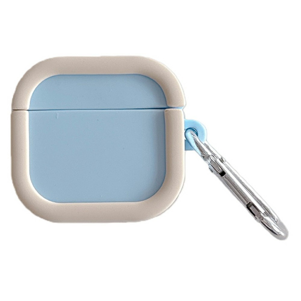 Silicone Case for Apple AirPods Pro 2 Charging Case Macaron Color Blocking Protective Cover with Metal Carabiner - Sky Blue+Beige