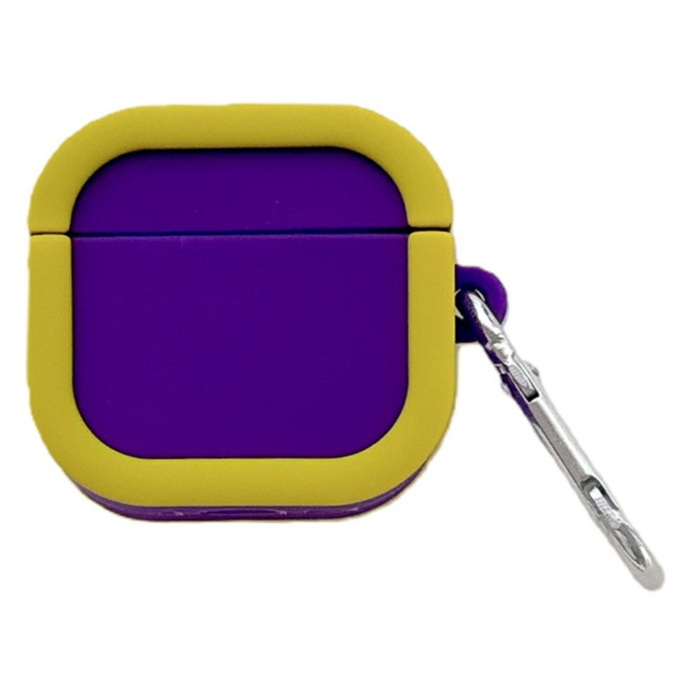 Silicone Case for Apple AirPods Pro 2 Charging Case Macaron Color Blocking Protective Cover with Metal Carabiner - Purple+Yellow