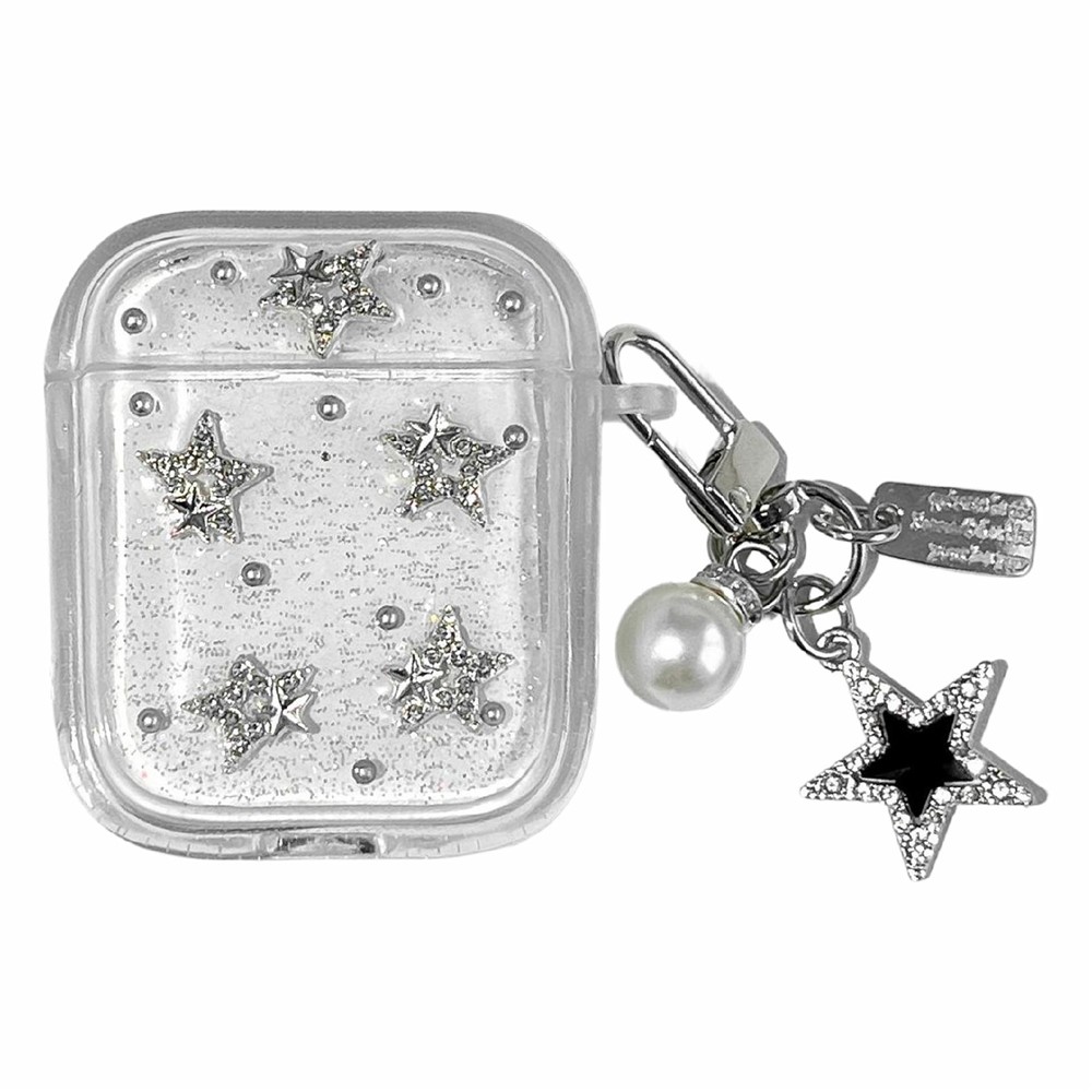 TPU Case for Apple AirPods with Wireless Charging Case (2019)  /  AirPods with Charging Case (2019)  /  (2016) Glitter Star Protective Cover with Metal Chain Pendant
