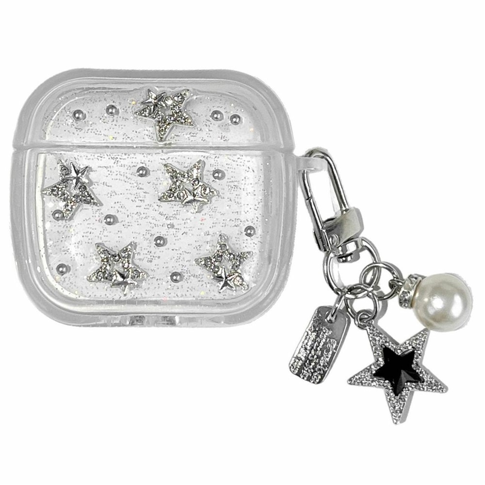 TPU Case for Apple AirPods 3 Glitter Star Protective Cover with Metal Chain Pendant