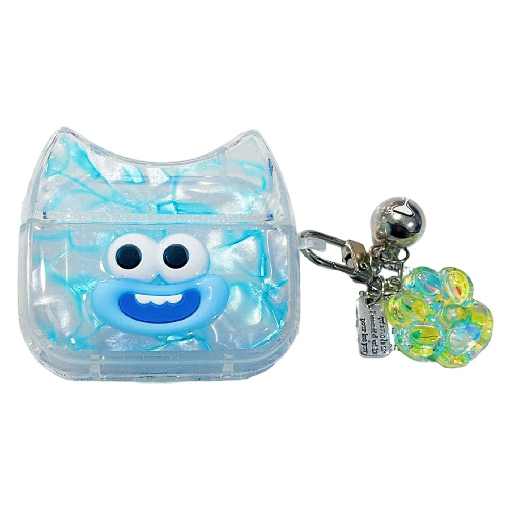 For AirPods 3 Case Funny Smile Face TPU Earphone Cover with Cat Paw Pendant - Blue