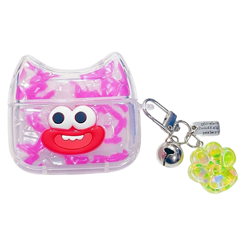 For AirPods 3 Case Funny Smile Face TPU Earphone Cover with Cat Paw Pendant - Rose