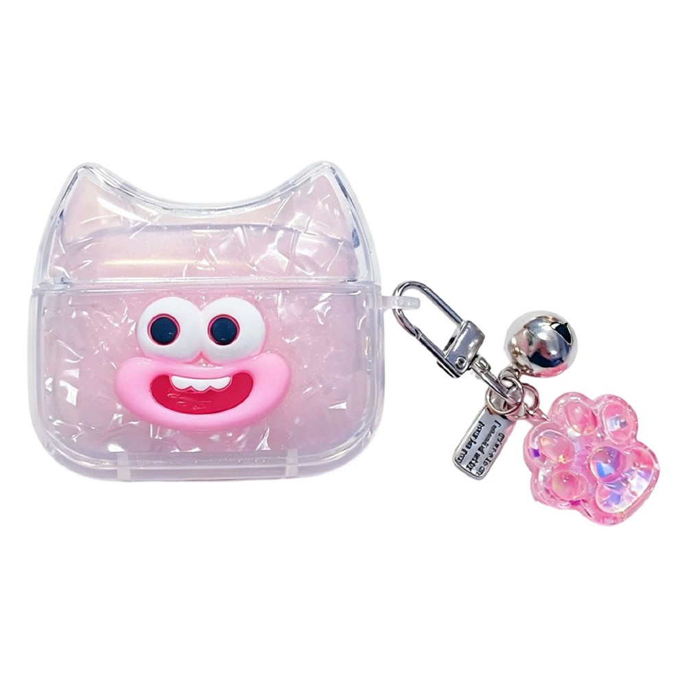 For AirPods 5 / 4 Case Funny Smile Face TPU Earphone Cover with Cat Paw Pendant - Pink